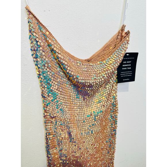 NWT RETROFETE Tan Tera Ballerina Colorway Sequin Fringe Crochet Dress Size M - Picture 10 of 11